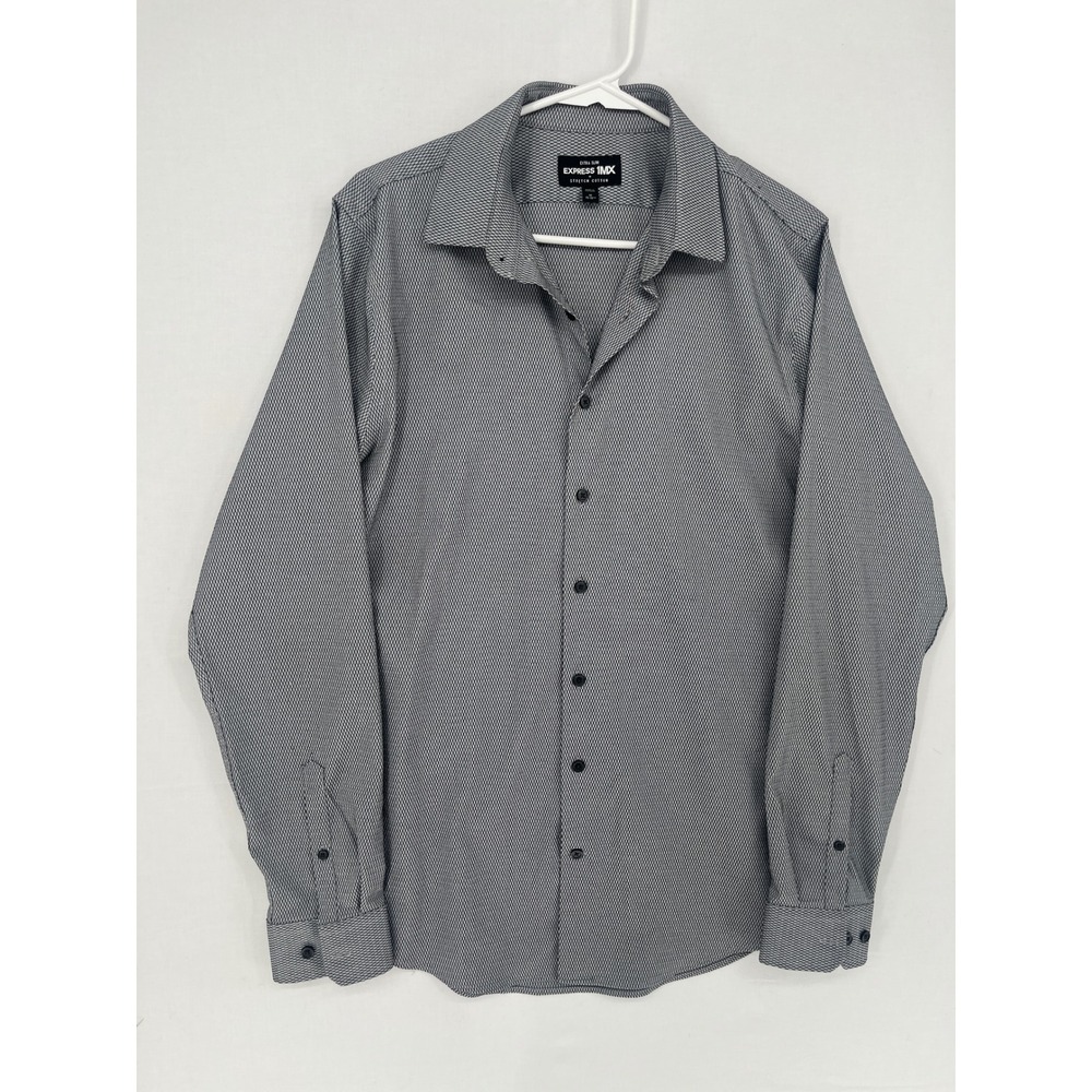 Express 1MX Extra Slim Shirt Mens Medium 15-15.5 Gray Textured Stretch Cotton LS